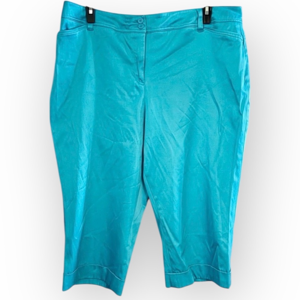 Cato Teal High Rise Crop Pants, Front Pockets, Faux Back Pockets, Size 20W